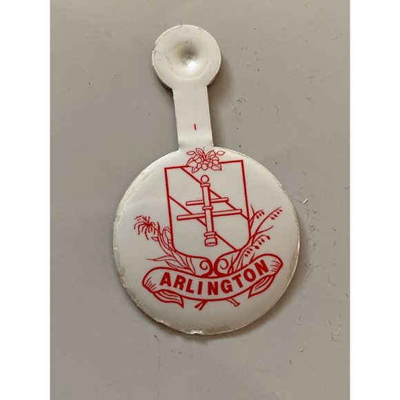 Vintage ARLINGTON crest Tin Tab Bendable Button Pin - Picture 1 of 3